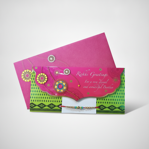 Rakhi Greeting Card Set with Rakhi, Roli & Chawal