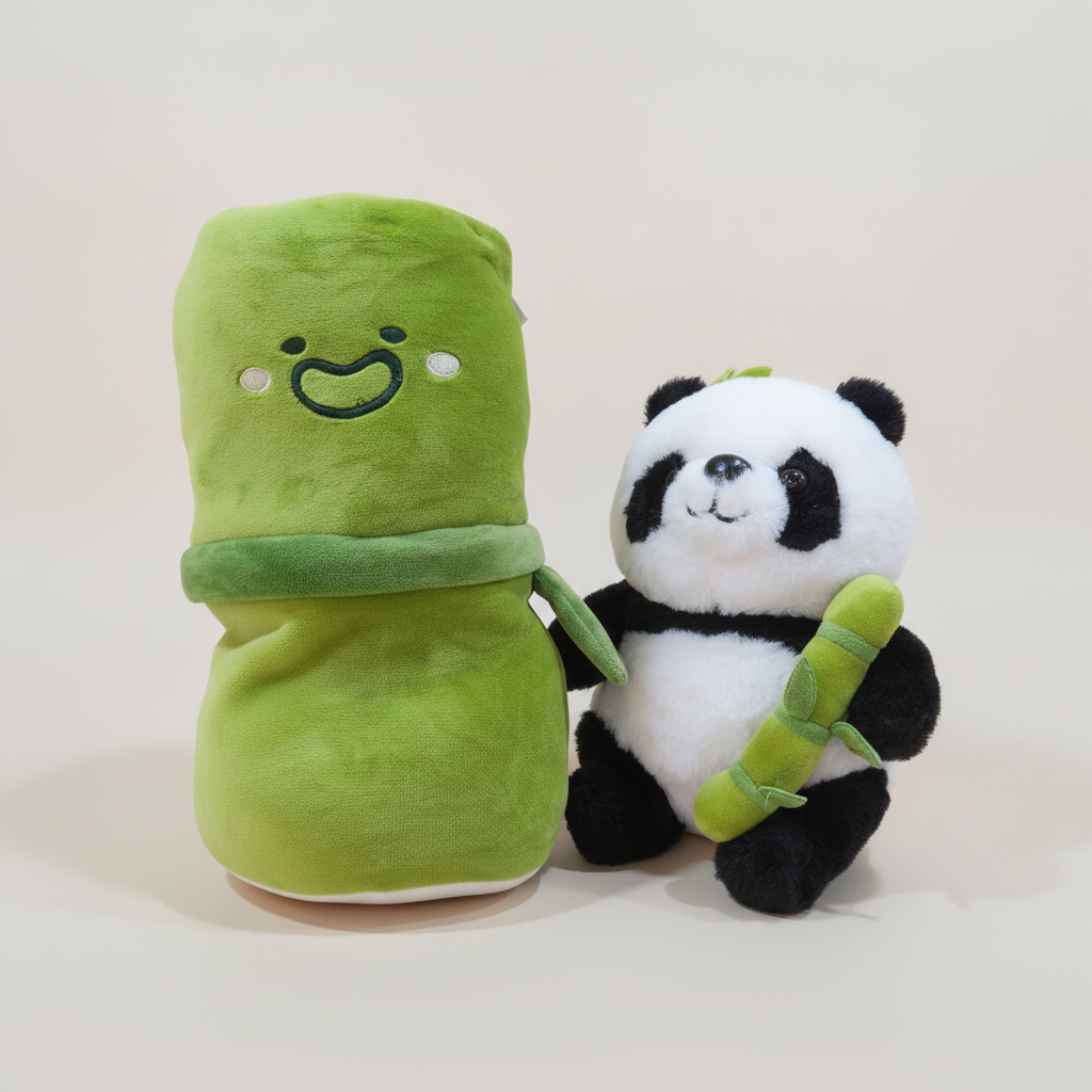 Cute Panda & Bamboo Plush Soft Toy Set – Adorable Duo