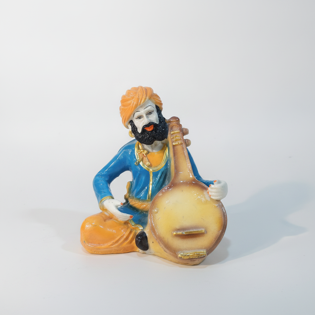 Punjabi Musician Figurine | Poly Resin Décor Statue 7 Inch