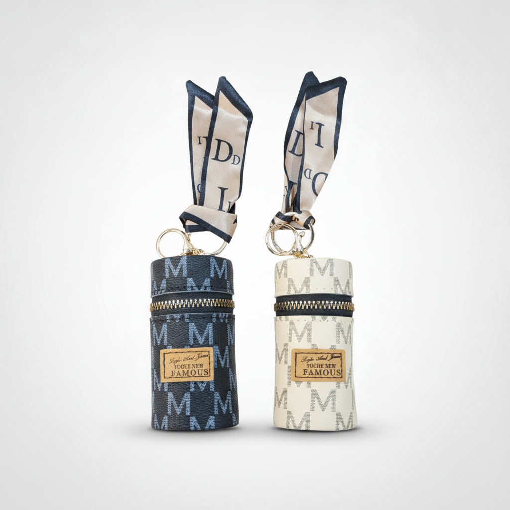 Mini Monogram Cylinder Keychain Bag with Bow Ribbon