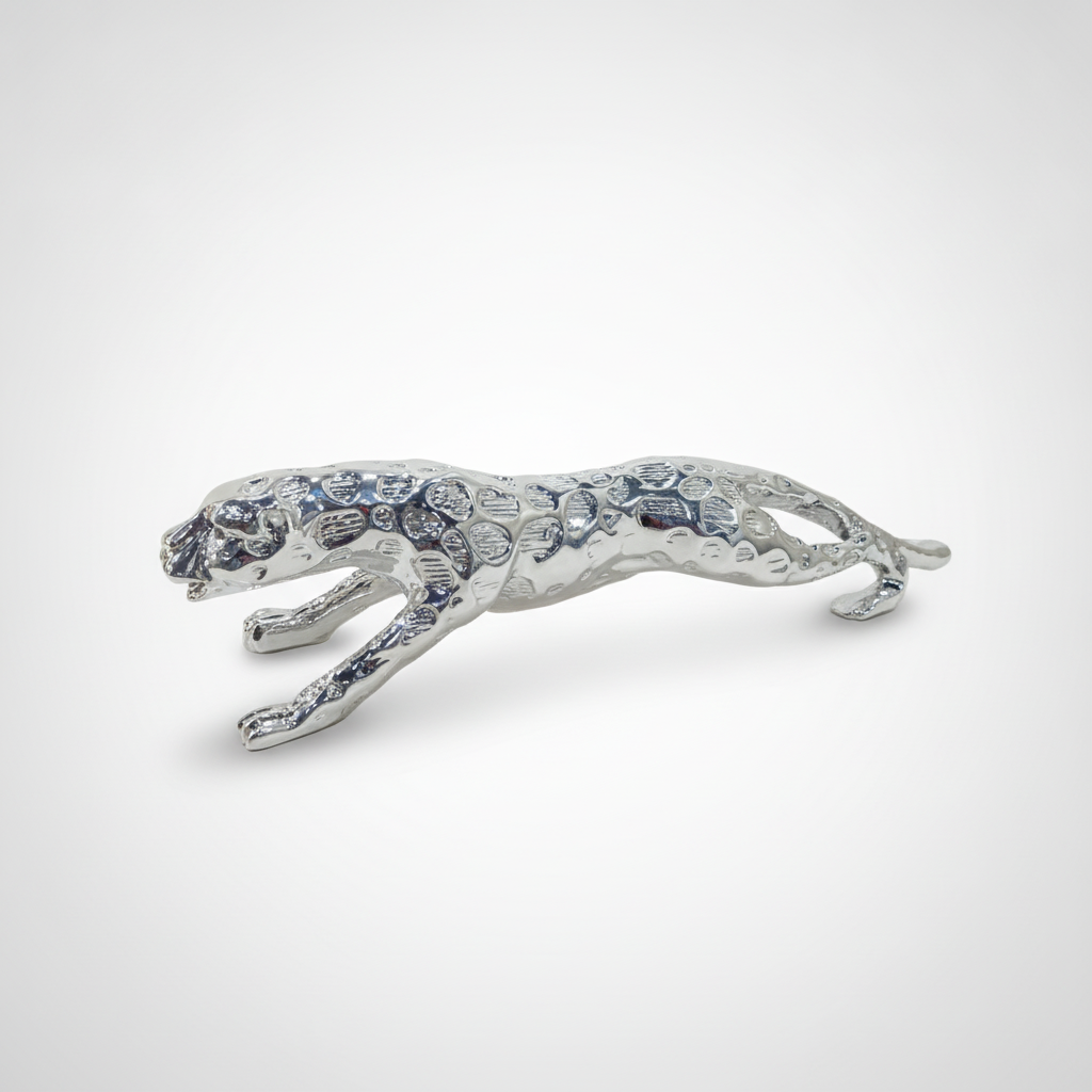 15-Inch Silver Chrome Leopard Sculpture Decorative Figurine