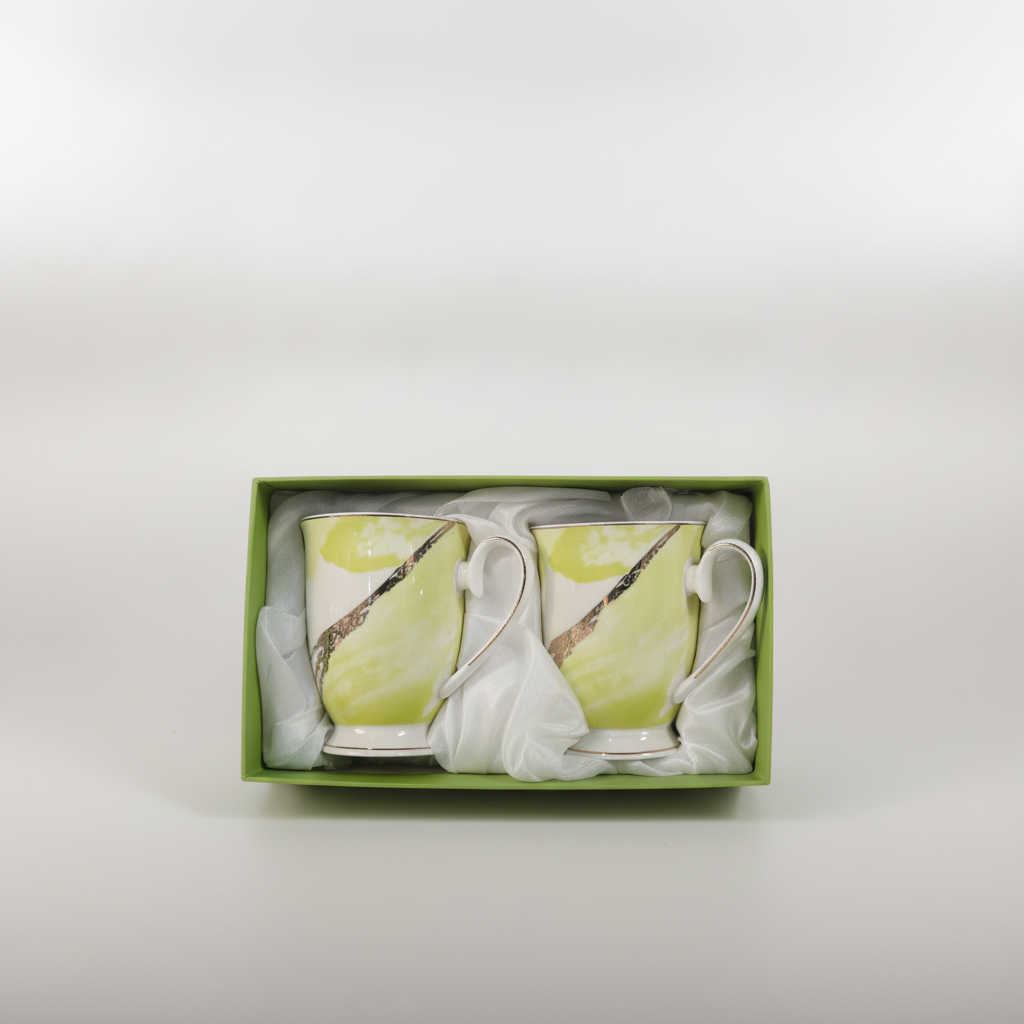 Elegant Green & Gold Ceramic Mug Set of 2 – Gift Ready
