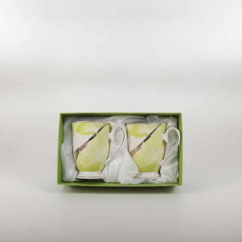 Elegant Green & Gold Ceramic Mug Set of 2 – Gift Ready