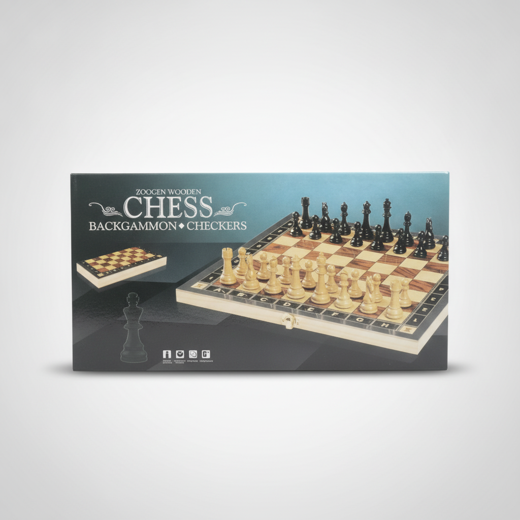 Zoocen 3-in-1 Wooden Chess, Backgammon & Checkers Set
