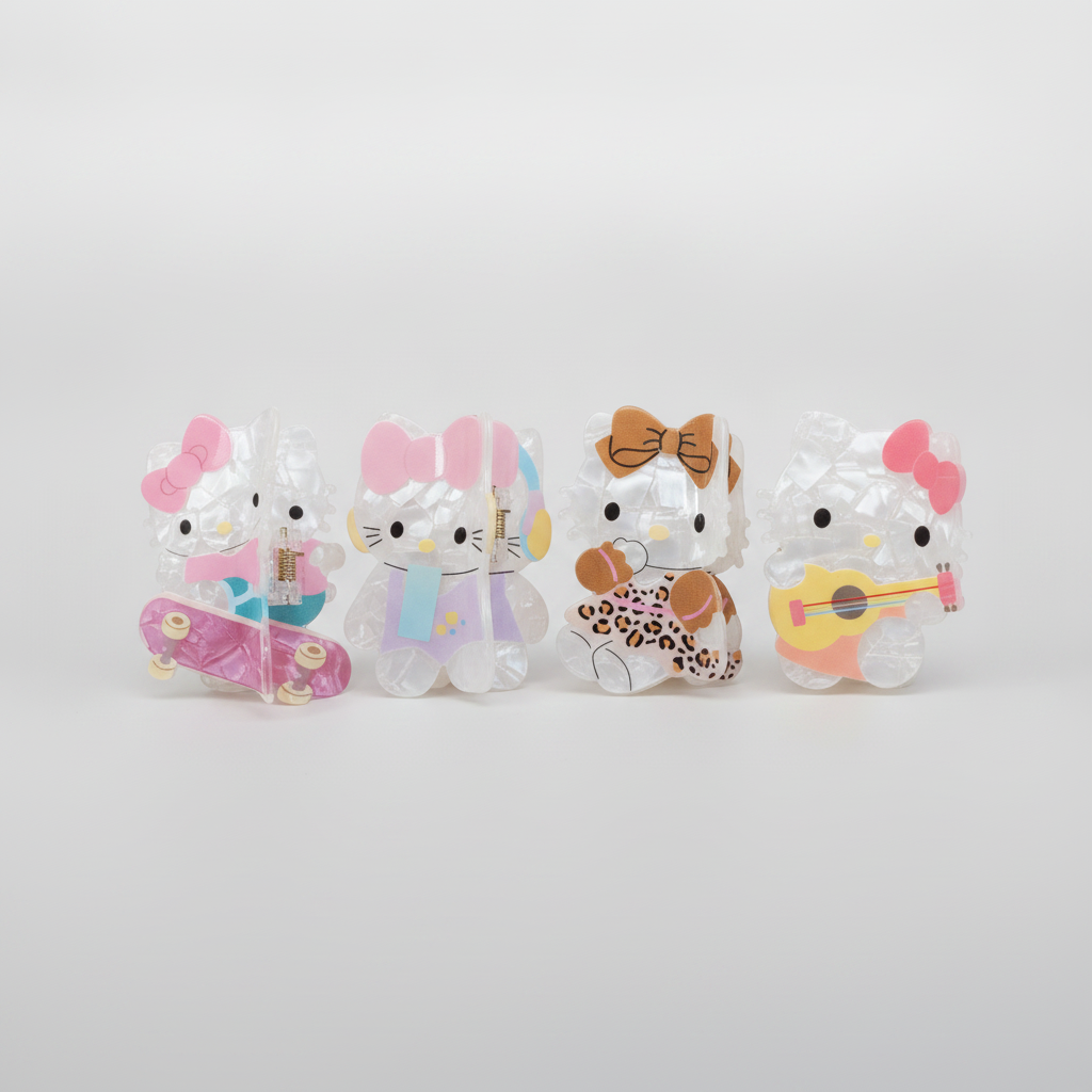 Hello Kitty Crystal Clear Hair Claw Clips – Set of 4