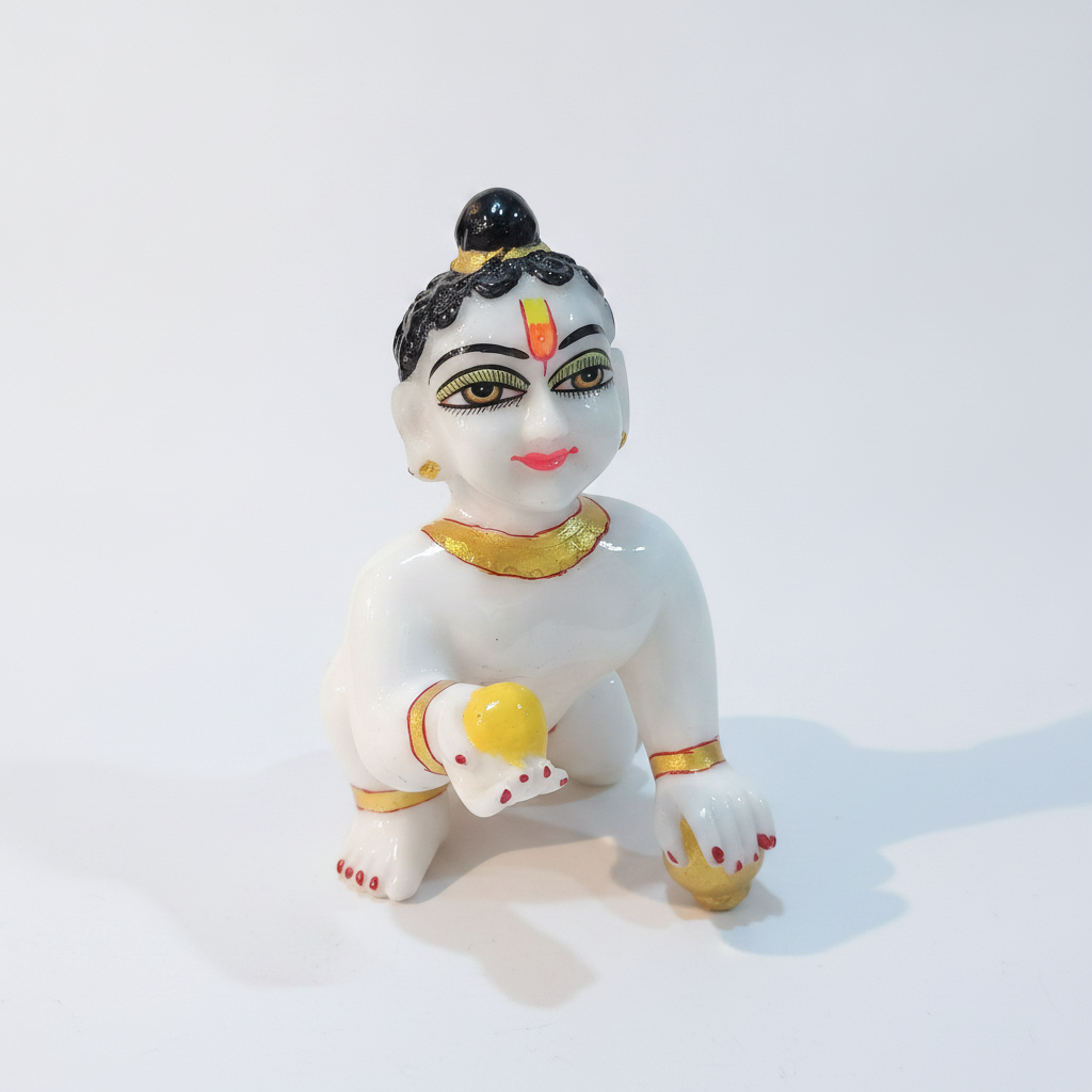 Baby Krishna Crawling Statue – White Polyresin, 5.5 Inch