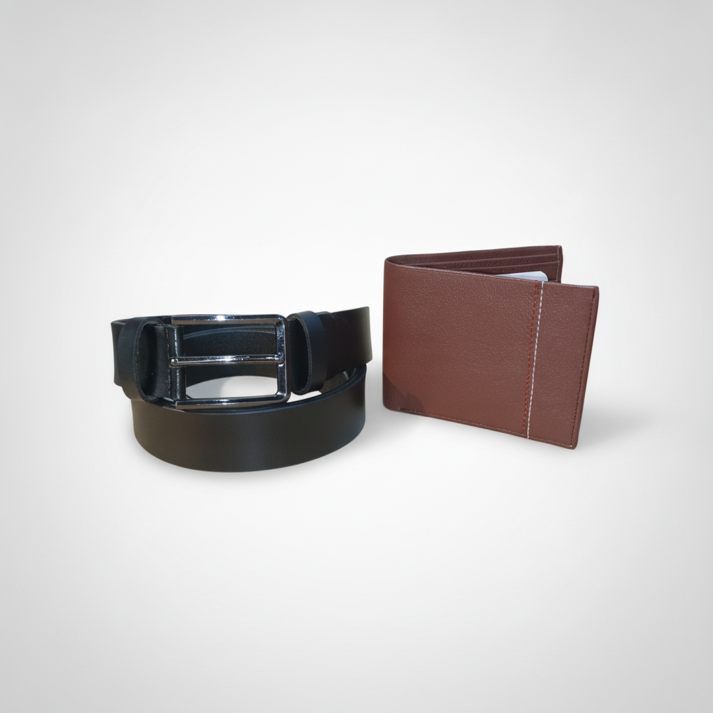 Men's Leather Belt & Wallet Gift Set – Black & Brown