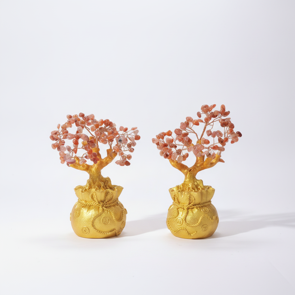 Carnelian Crystal Money Tree on Gold Fortune Bag Base
