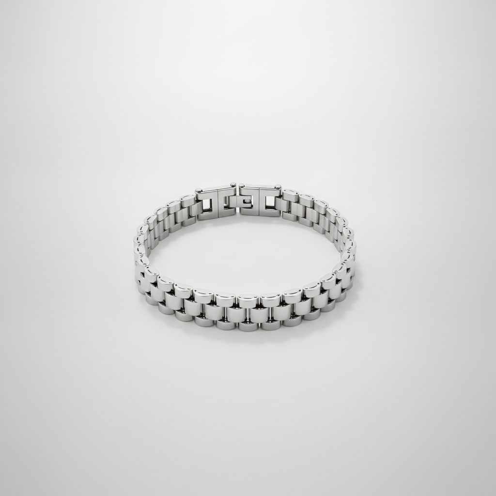 Silver Stainless Steel Rolex-Style Link Bracelet