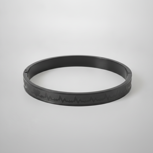Men's Black Stainless Steel Heartbeat Bangle Bracelet