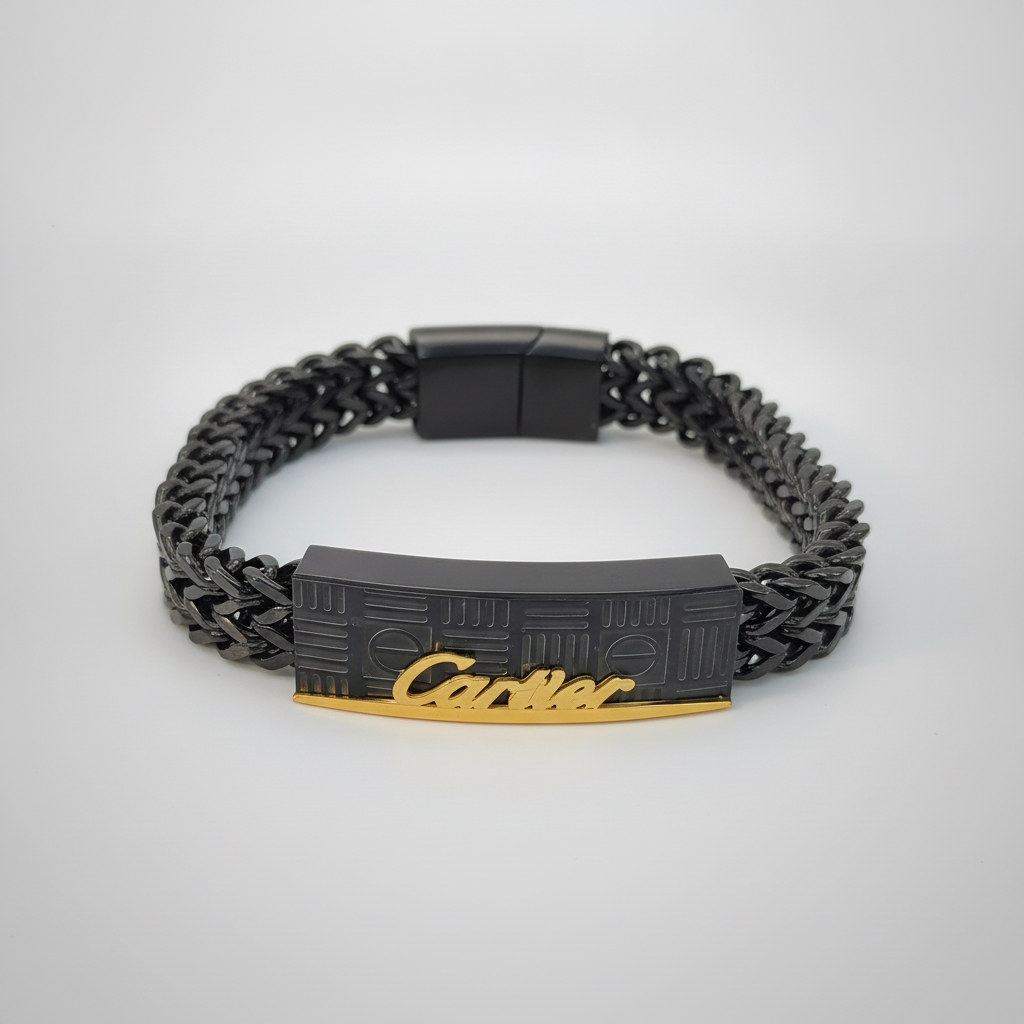 Bold Black & Gold Cartier-Style ID Bracelet