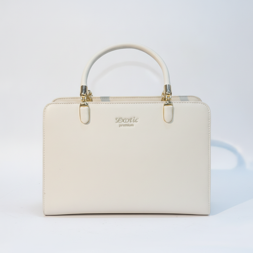 Exotic Premium White Structured Handbag with Gold Hardware