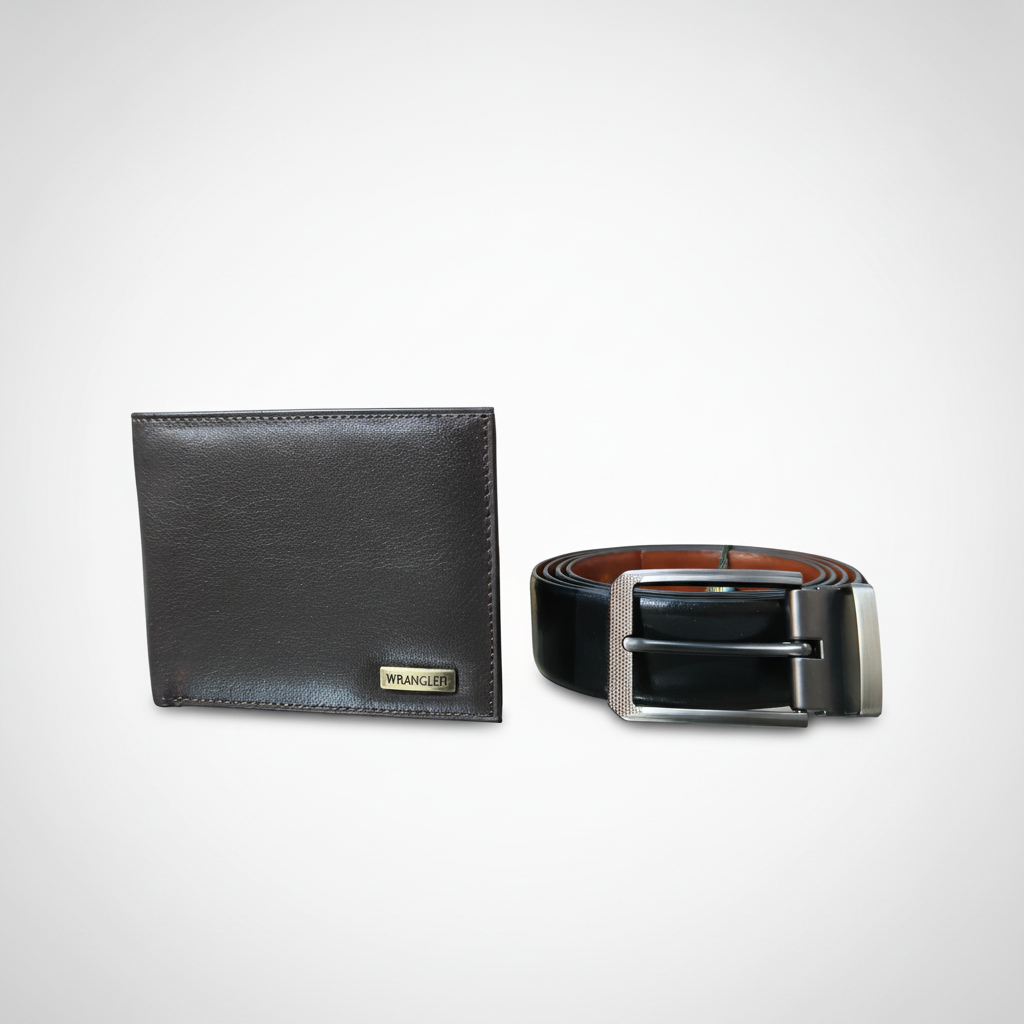 Wrangler Original Leather Wallet & Belt Gift Set