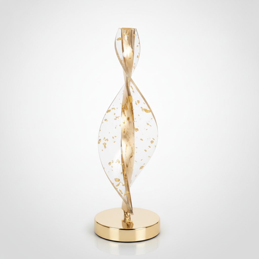 Gold Leaf Acrylic Spiral Table Lamp – Rose Gold Decor Light