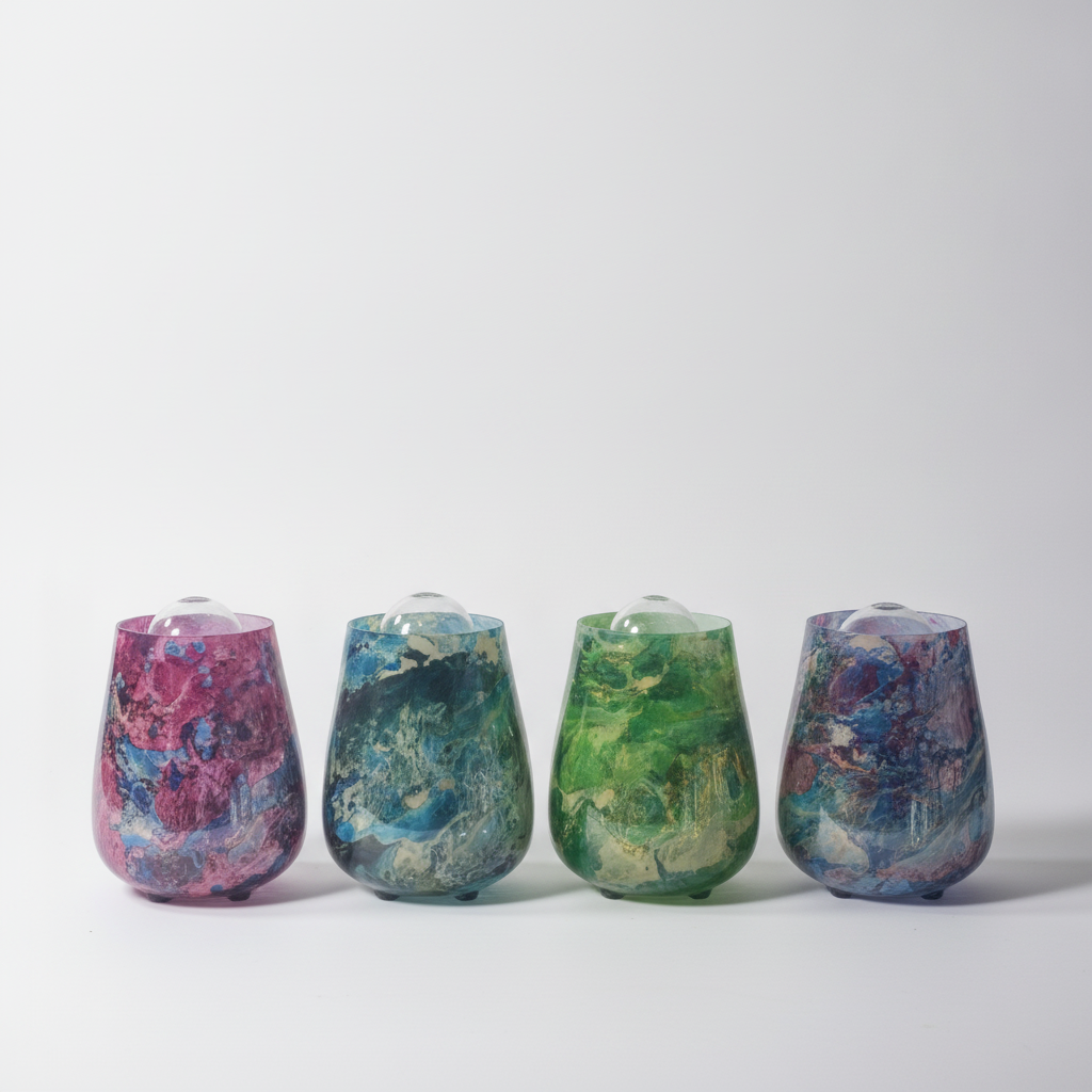 Artisan Hand-Painted Stemless Wine Glasses – Set of 4
