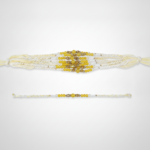 Gold & White Beaded Rakhi Set – Pack of 12
