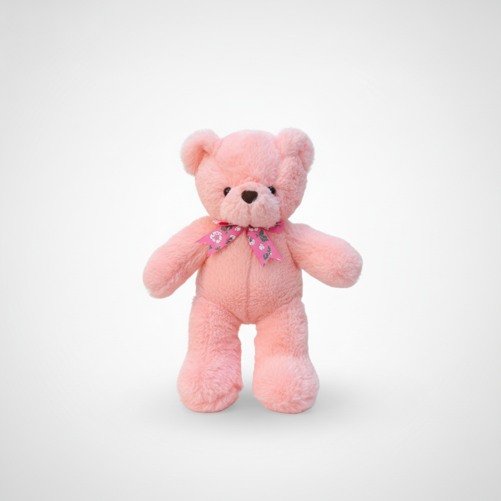Pink Teddy Bear Plush Soft Toy with Floral Bow