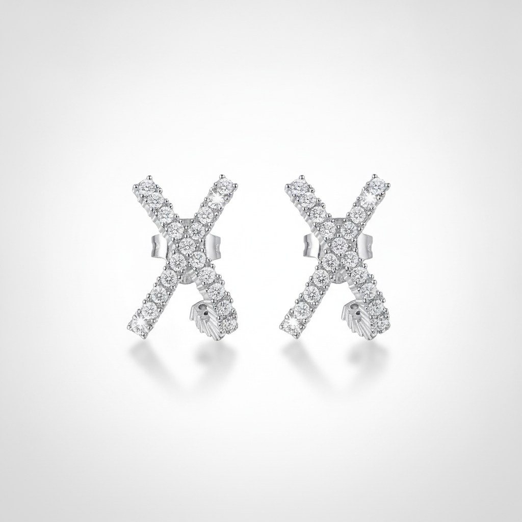 Crystal X Stud Earrings | Sparkling CZ Silver-Tone