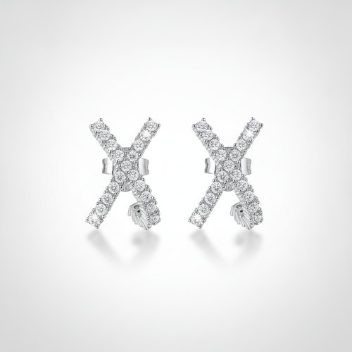Crystal X Stud Earrings | Sparkling CZ Silver-Tone