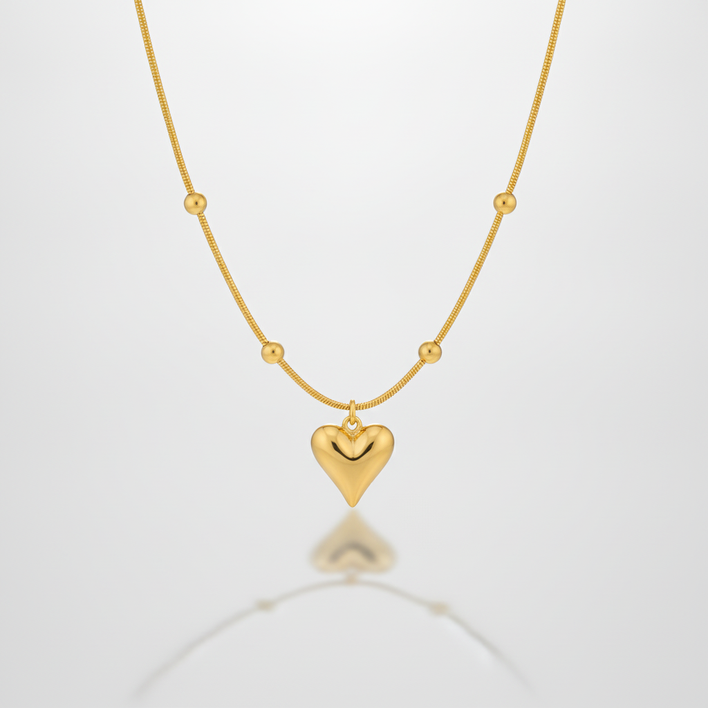 Gold Heart Pendant Necklace with Satellite Chain