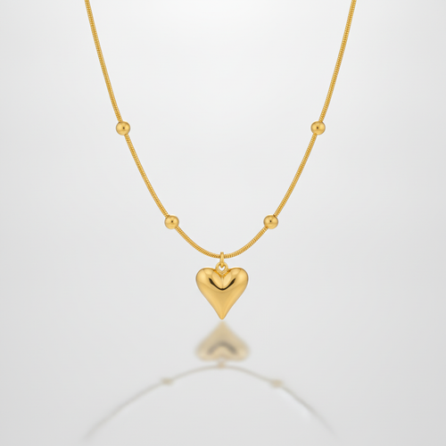 Gold Heart Pendant Necklace with Satellite Chain