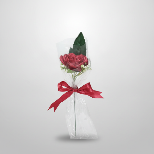 Single Red Rose Bouquet with Ribbon – Artificial Flower Gift