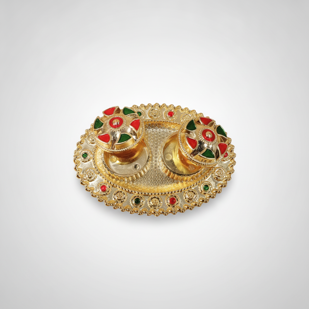 Decorative Mini Roli Chawal Plate Set for Rakhi Puja