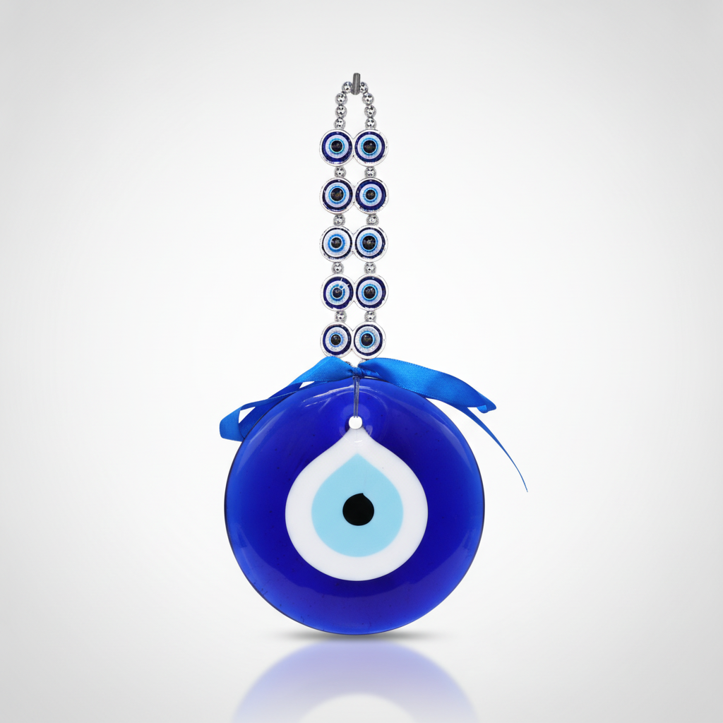 Handcrafted Evil Eye Wall Hanging with Blue Ribbon