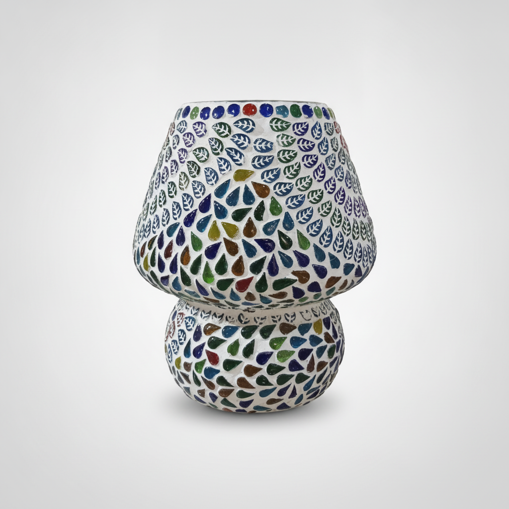 Handcrafted Mosaic Glass Candle Holder – Colorful Leaf Design