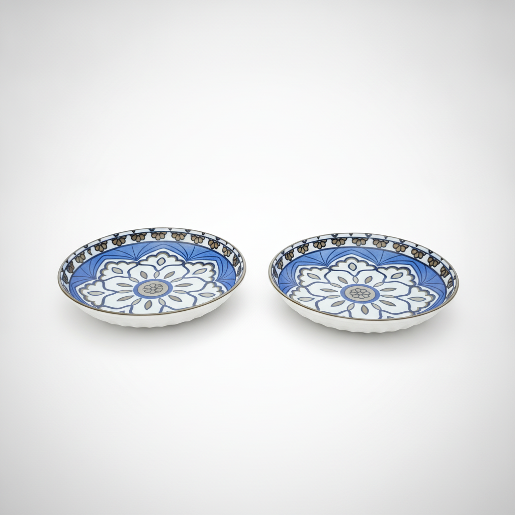 Blue & White Floral Ceramic Plate Set – Boho Mandala Design