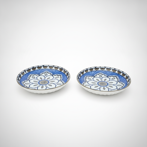 Blue & White Floral Ceramic Plate Set – Boho Mandala Design