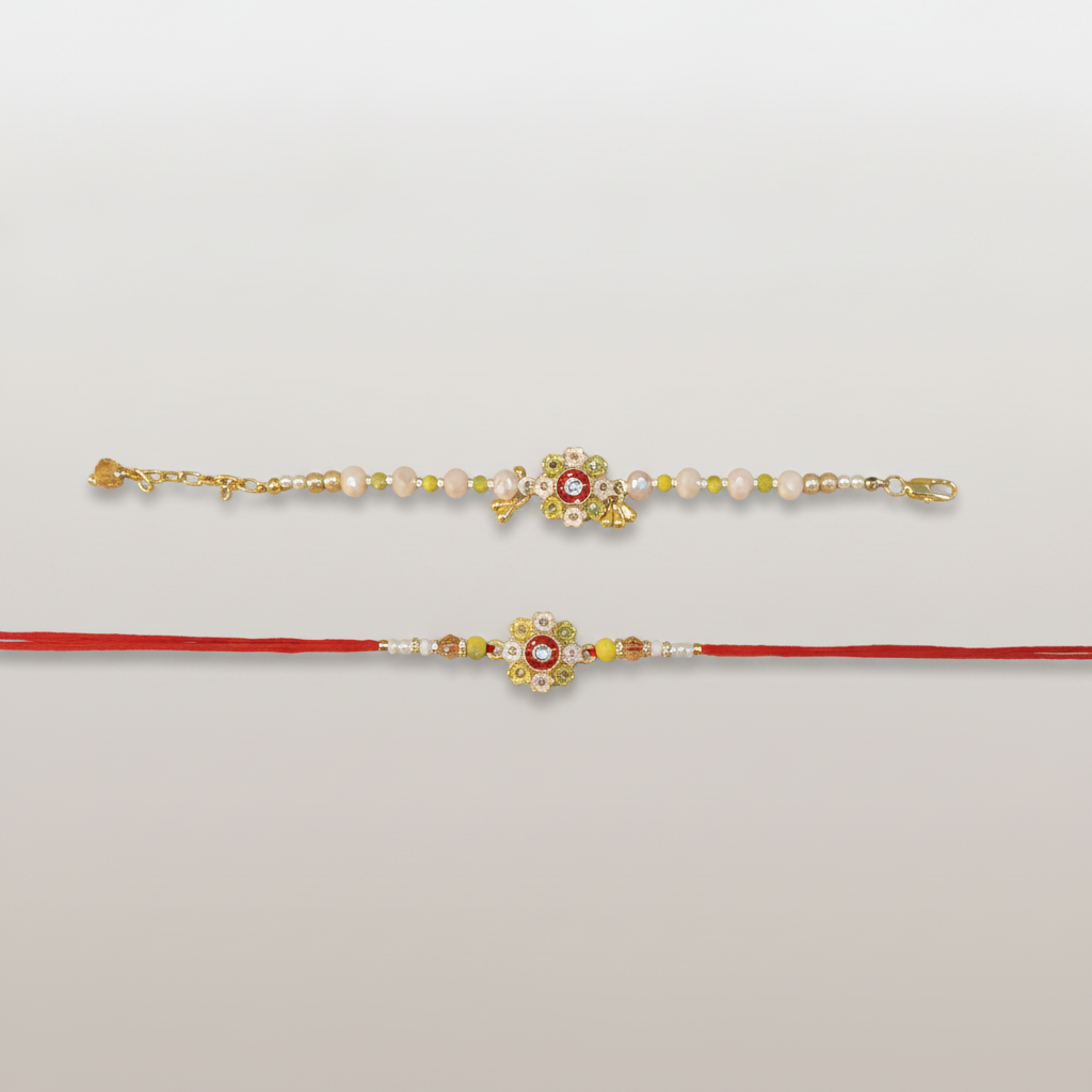 Bhaiya Bhabhi Rakhi Set – Floral Meenakari Design