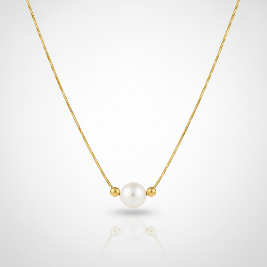 Classic Single Pearl Pendant Necklace with Gold Chain