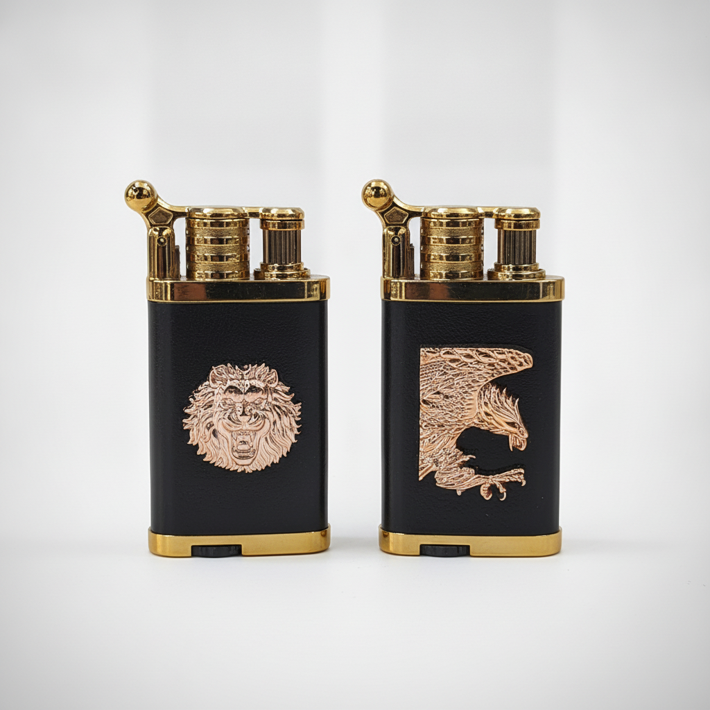 Luxury Black & Gold Lighter with Embossed Animal Emblem