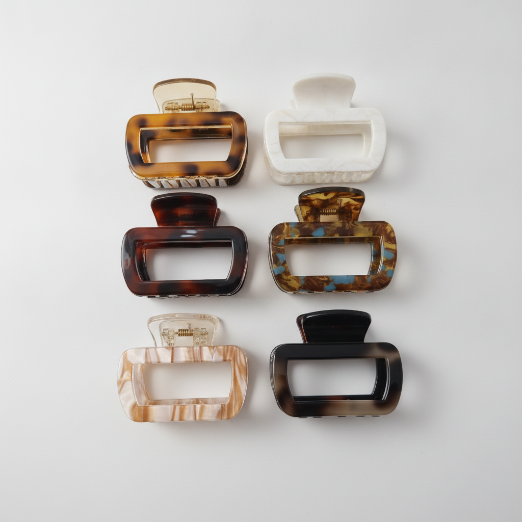 Tortoise Shell Rectangle Hair Claw Clips – Set of 6