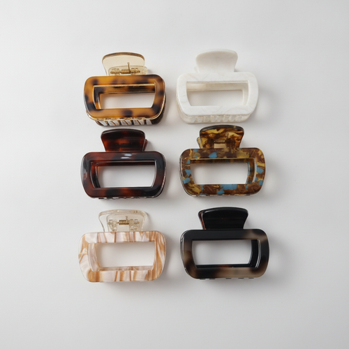 Tortoise Shell Rectangle Hair Claw Clips – Set of 6