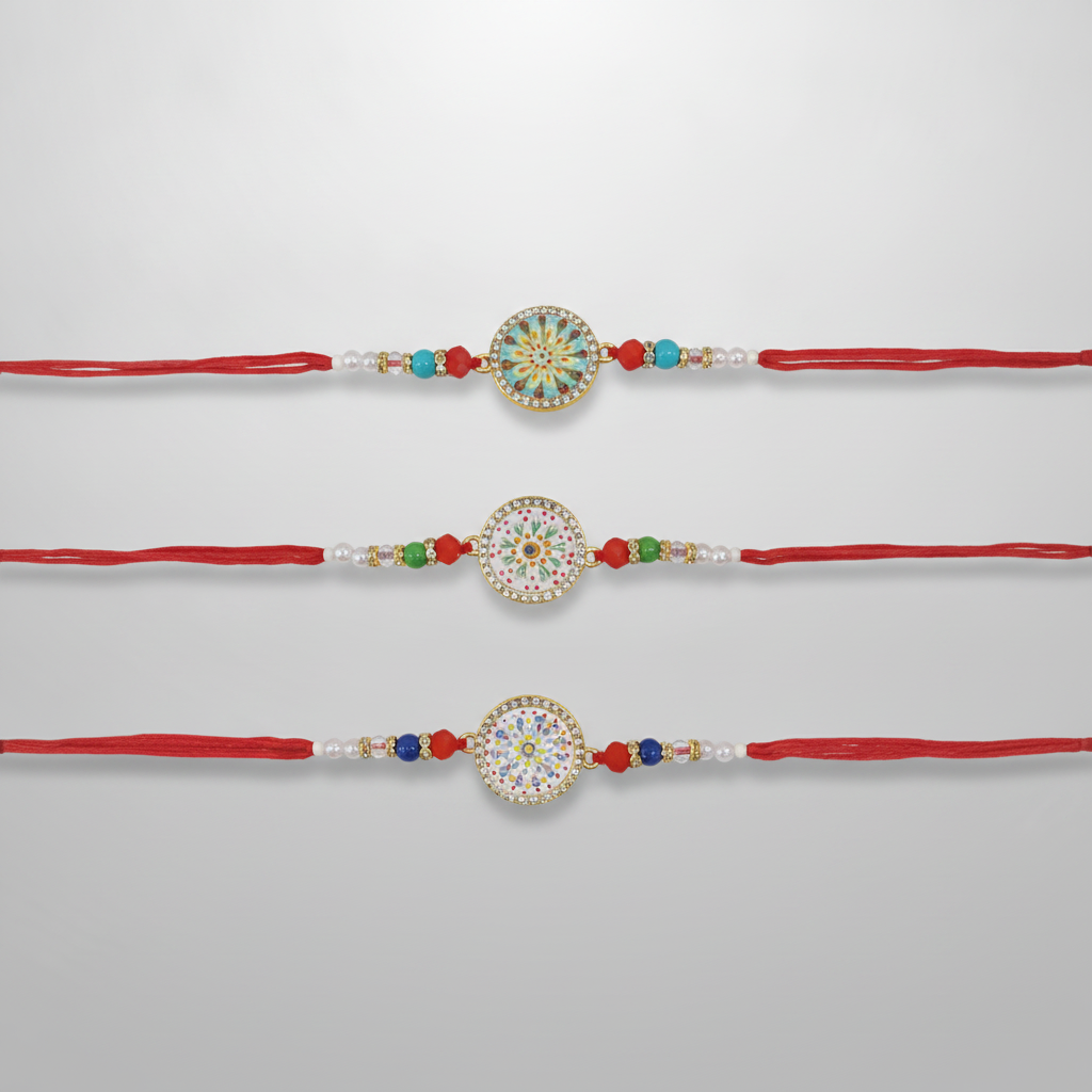 Meenakari Rakhi Set of 3 – Handpainted Mandala Design