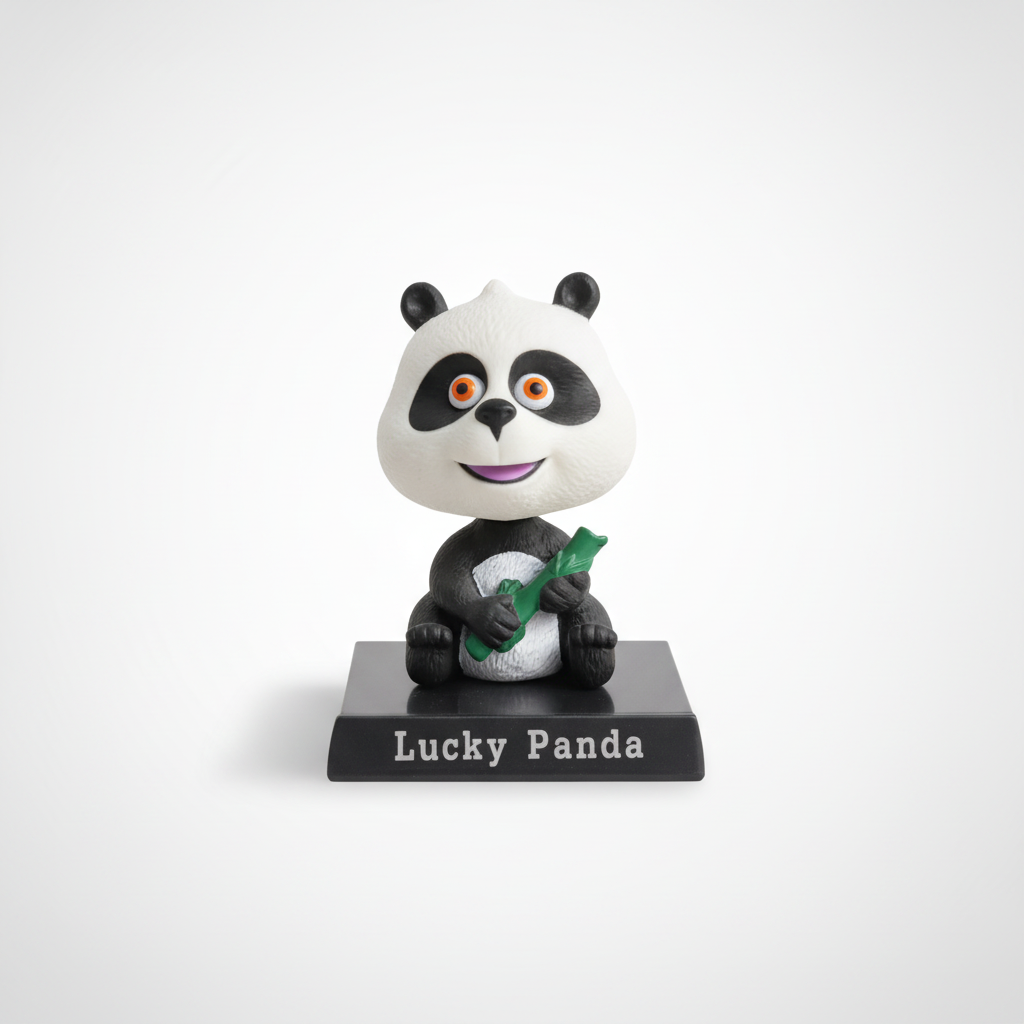 Lucky Panda Bobblehead Figurine with Bamboo — Desk Decor