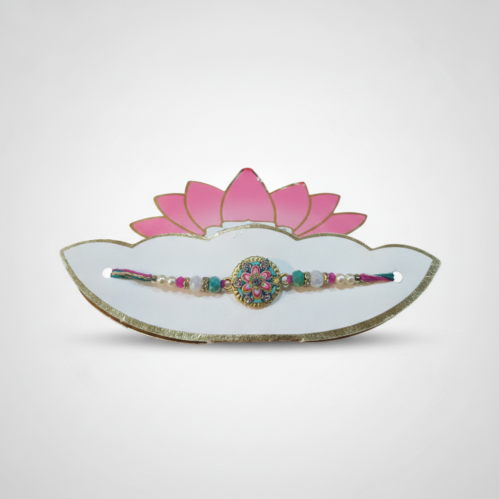 Meenakari Floral Rakhi with Pearl & Crystal Beads