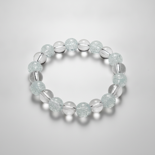 Crystal Clear & Crackle Bead Stretch Bracelet