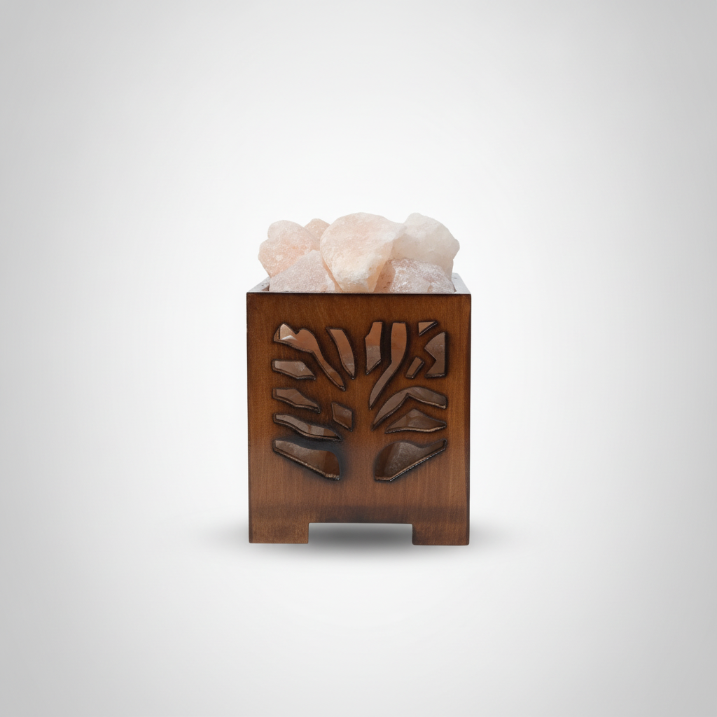Himalayan Salt Lamp with Tree of Life Wooden Base