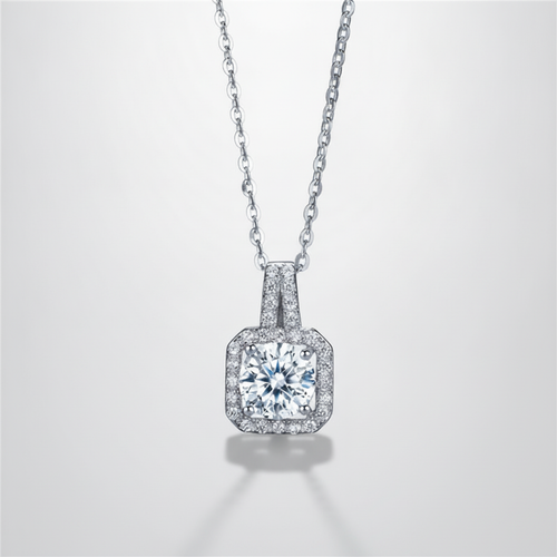 Halo Diamond Pendant Necklace for Women – Silver Tone