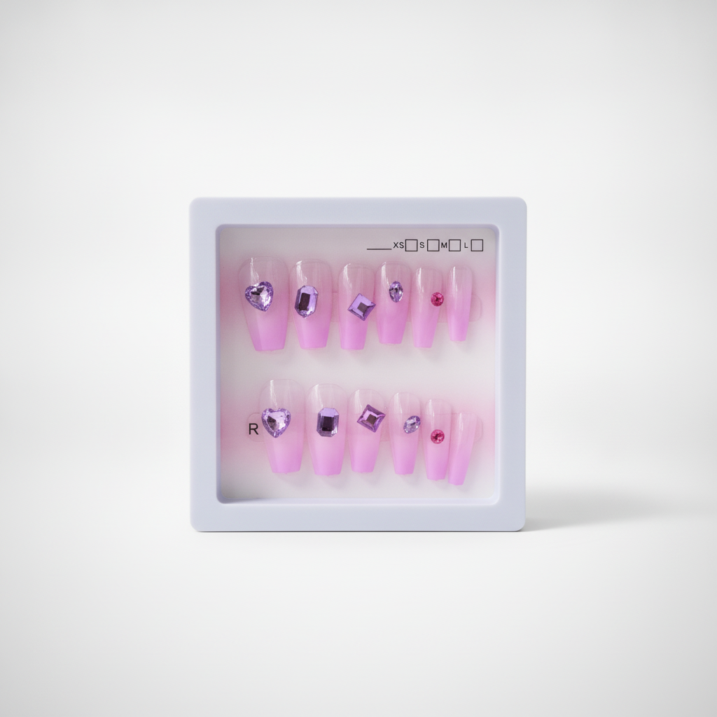 Purple Ombre Press-On Nails with Crystal Gems – Kids & Adults