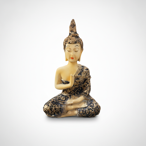 Thai Buddha Meditation Figurine – Black & Gold Resin Statue