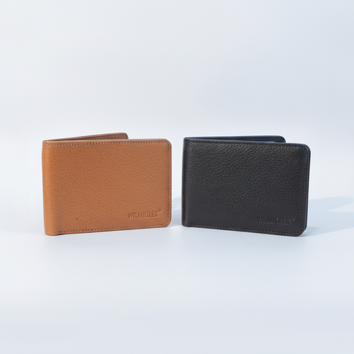 Wrangler Men's Bifold Leather Wallet – Tan or Black