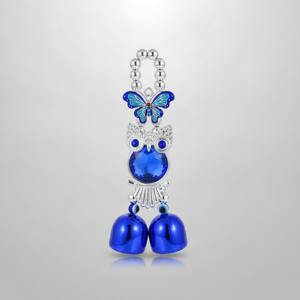 Blue Evil Eye Owl & Butterfly Wind Chime Wall Hanging