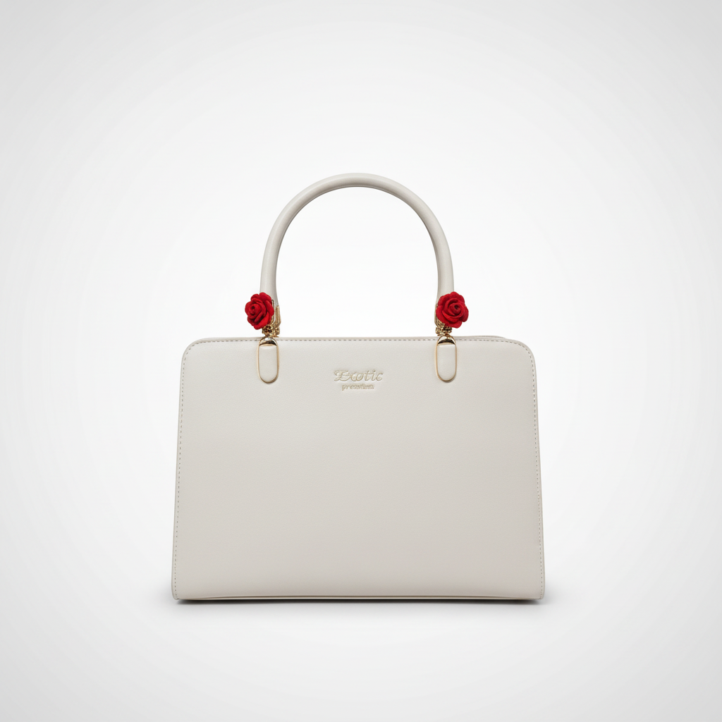 Exotic Premium White Structured Top-Handle Handbag