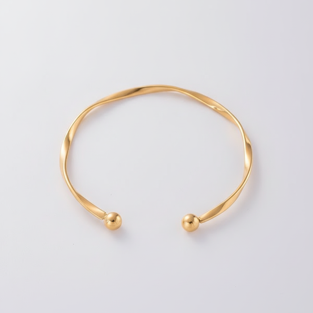 Gold Twisted Cuff Bracelet with Ball Ends for Women