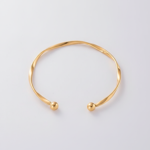 Gold Twisted Cuff Bracelet with Ball Ends for Women