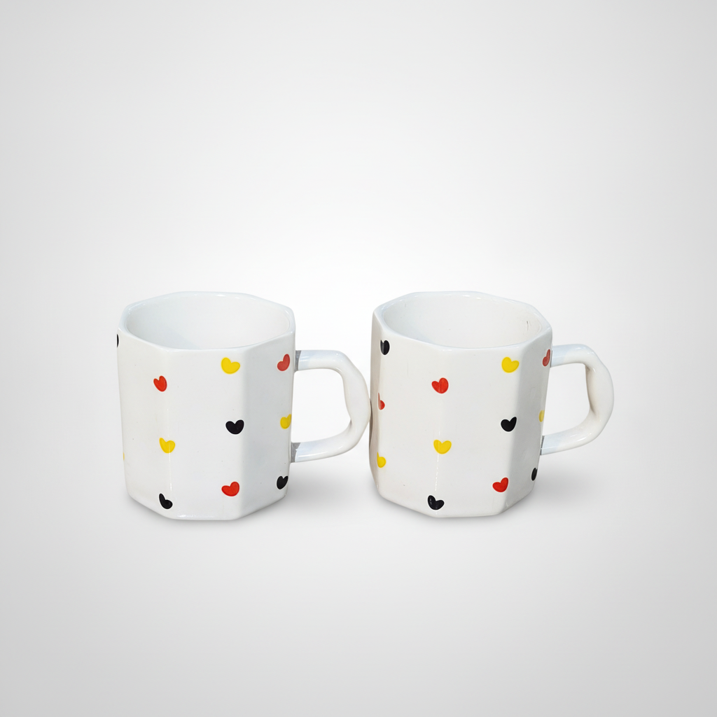 Mini Heart Ceramic Mug – White with Multicolor Hearts